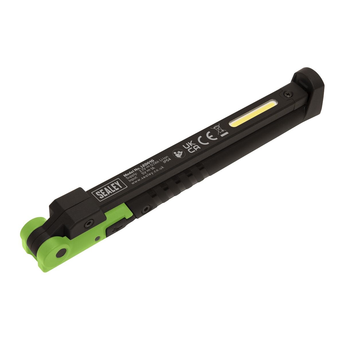 Sealey Rechargeable Slim Folding Pocket Light 2 COB & 1 SMD LED - Green - Image 8