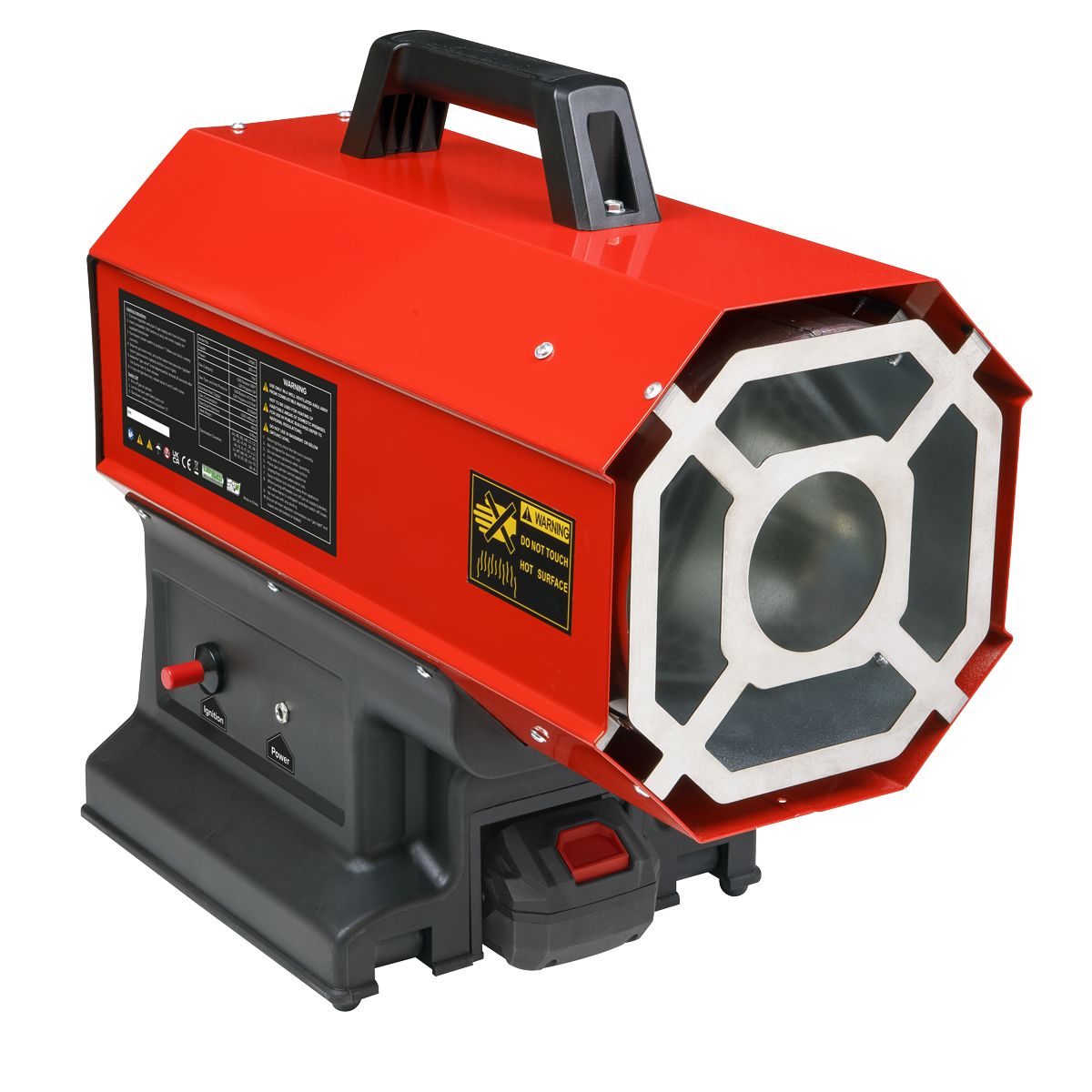 Sealey 230V Space Warmer Propane Heater 30,000-68,000Btu/hr (9-20kW) with 20V 4Ah Kit - Image 7