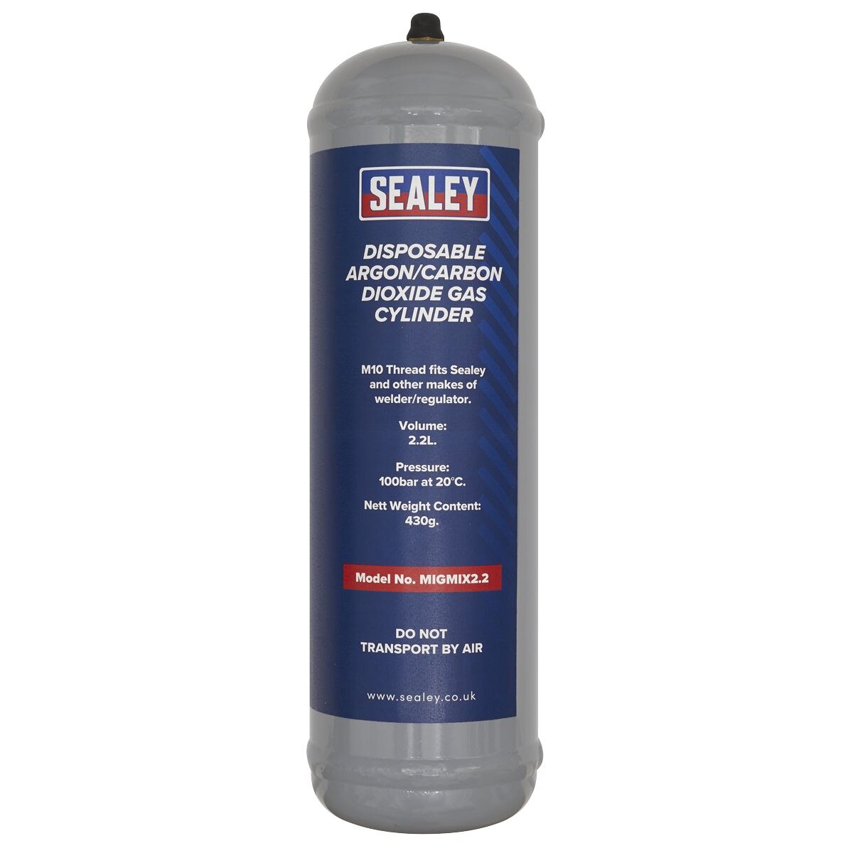 Sealey Disposable Argon/Carbon Dioxide Gas Cylinder 430g - Image 2