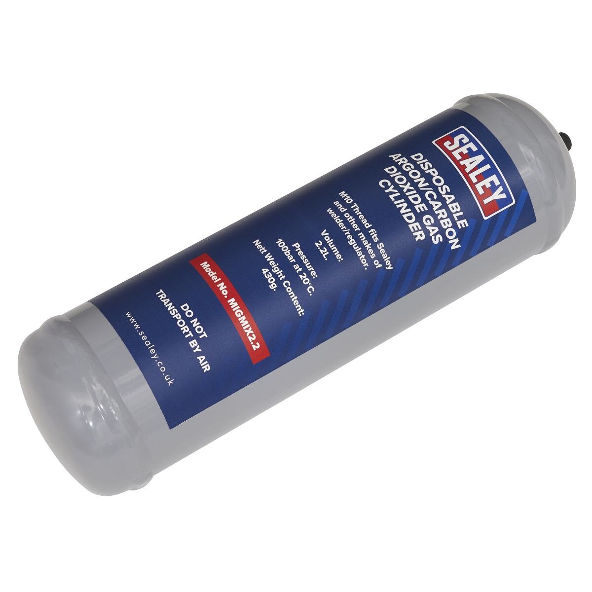 Sealey Disposable Argon/Carbon Dioxide Gas Cylinder 430g, 2.2L - Pack of 4 - Image 2