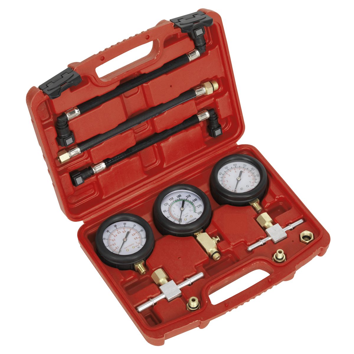 Sealey Motorcycle Compression & Fuel Pressure Gauge Set 3pc - Image 1