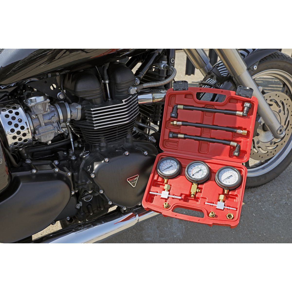 Sealey Motorcycle Compression & Fuel Pressure Gauge Set 3pc - Image 3