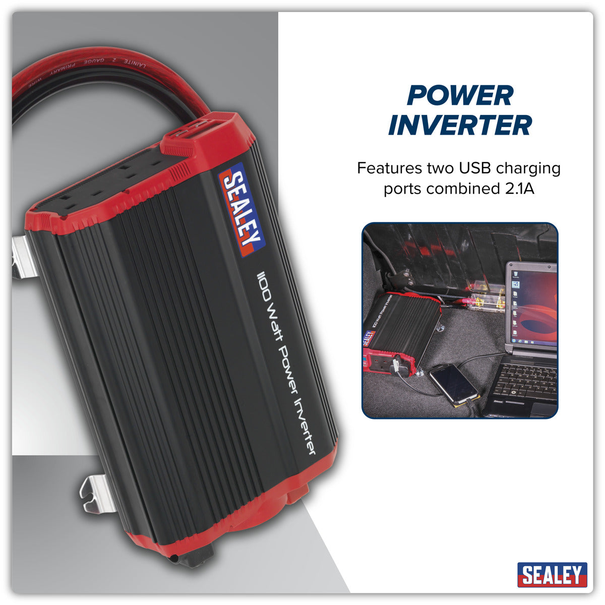 Sealey Modified Sine Wave Power Inverter 1100W 12V PI1100