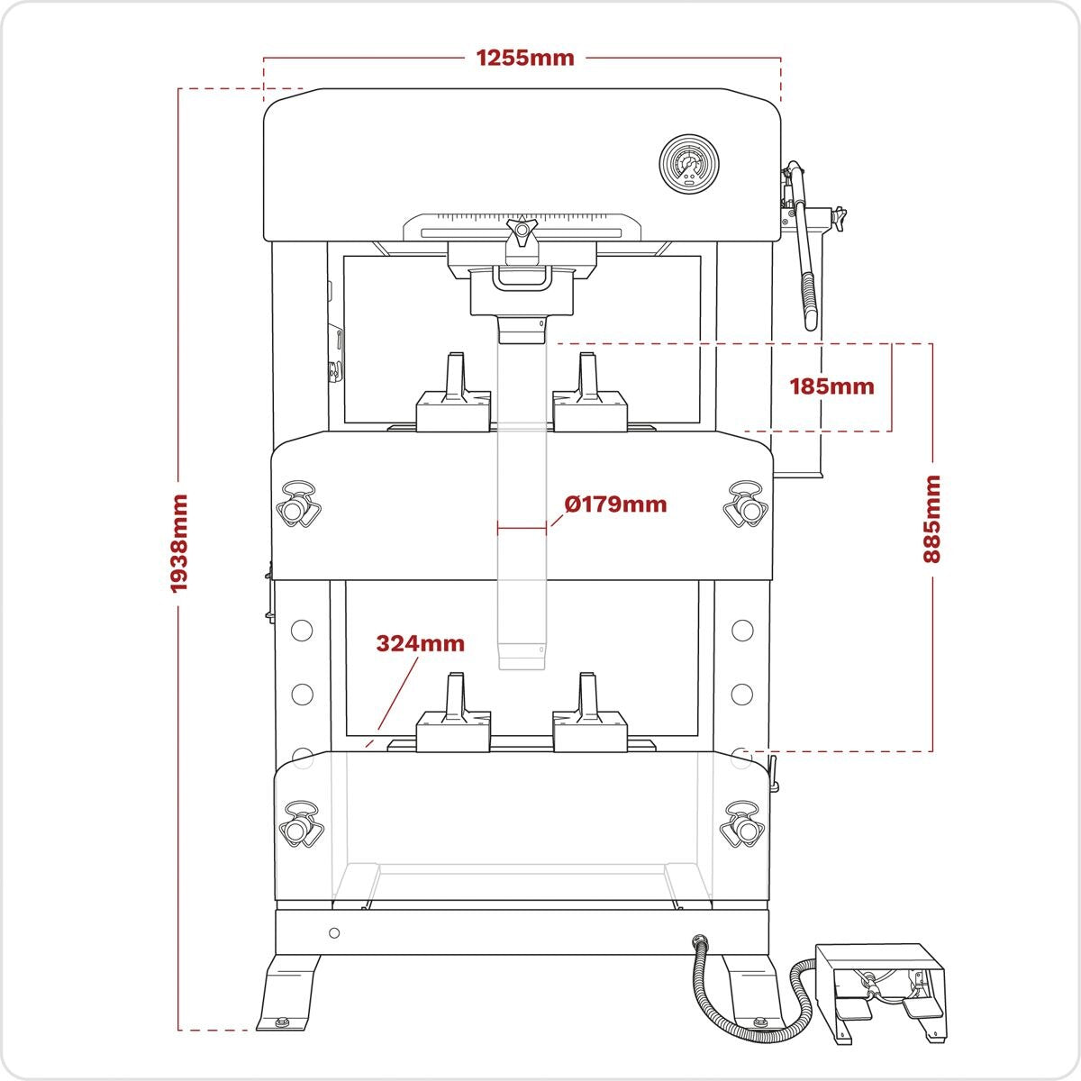 Sealey Viking Floor Type Air/Hydraulic Press with Sliding Ram & Foot Pedal 100 Tonne - Image 2