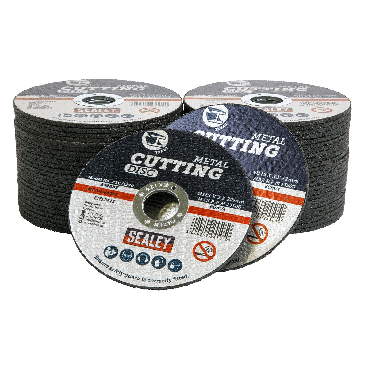 Sealey 115 x 3mm Cutting Disc 22mm Bore - Pack of 50 - Image 1