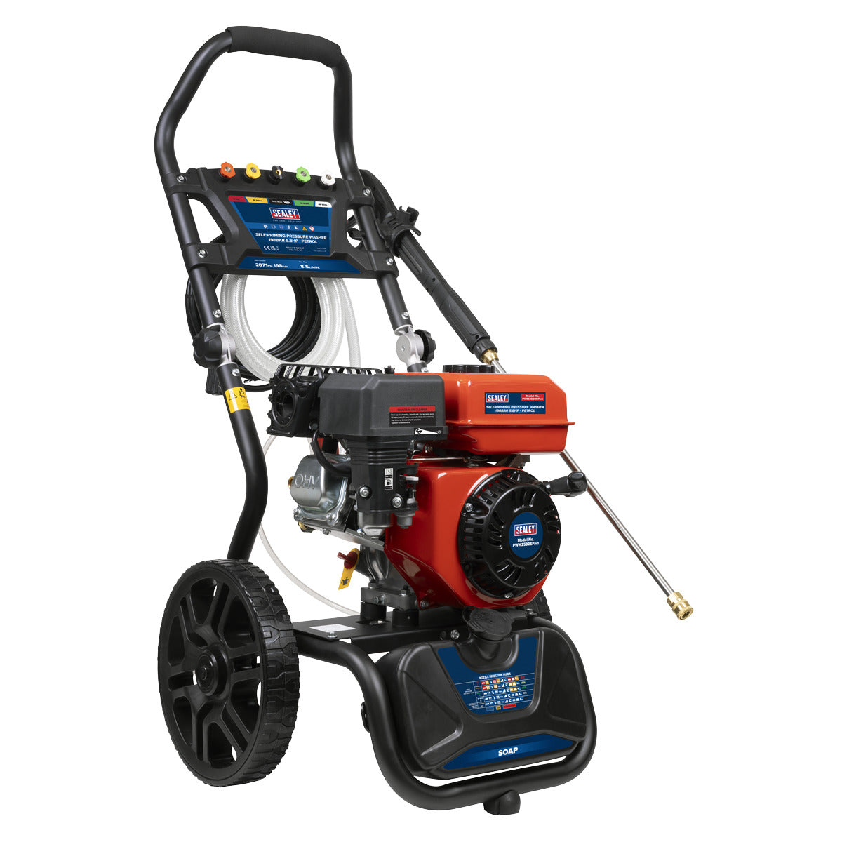 Sealey Pressure Washer 198bar 513L/hr Self-Priming 5.8hp Petrol PWM2500SP