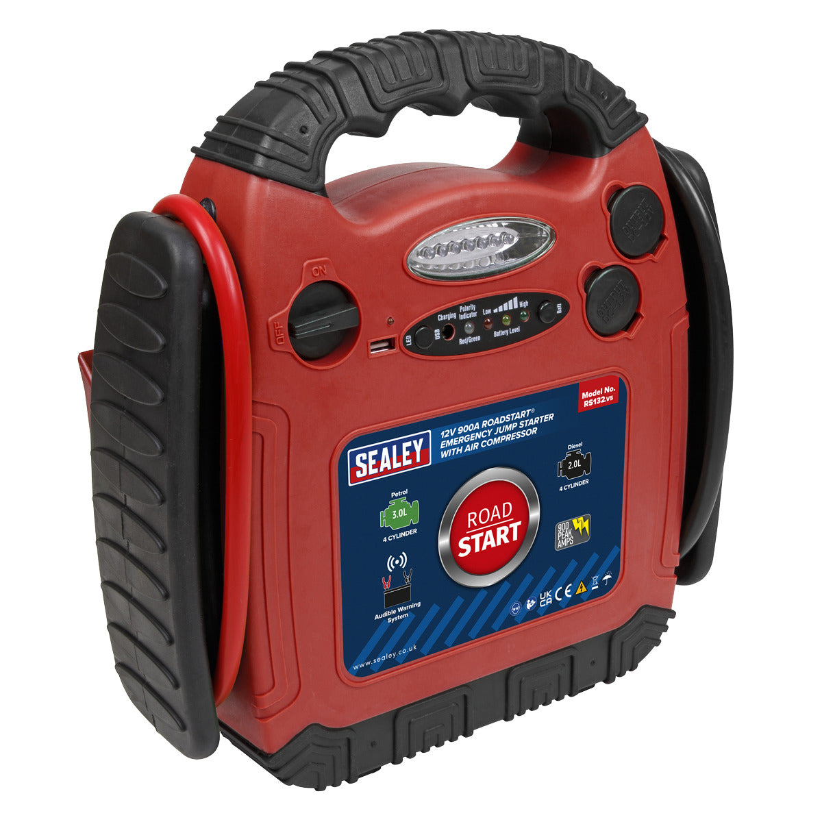 Sealey RoadStart 12V Emergency Jump Starter with Air Compressor 900 Peak Amps RS132