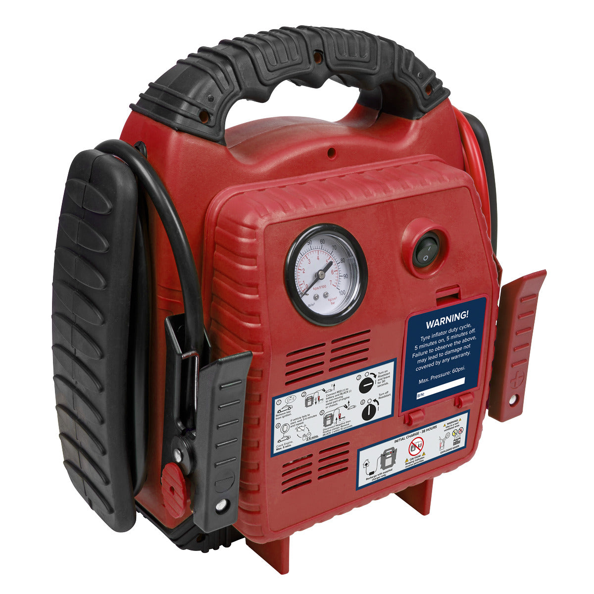 Sealey RoadStart 12V Emergency Jump Starter with Air Compressor 900 Peak Amps RS132