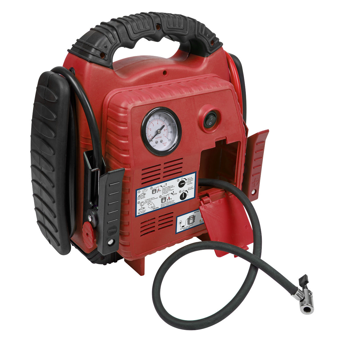 Sealey RoadStart 12V Emergency Jump Starter with Air Compressor 900 Peak Amps RS132