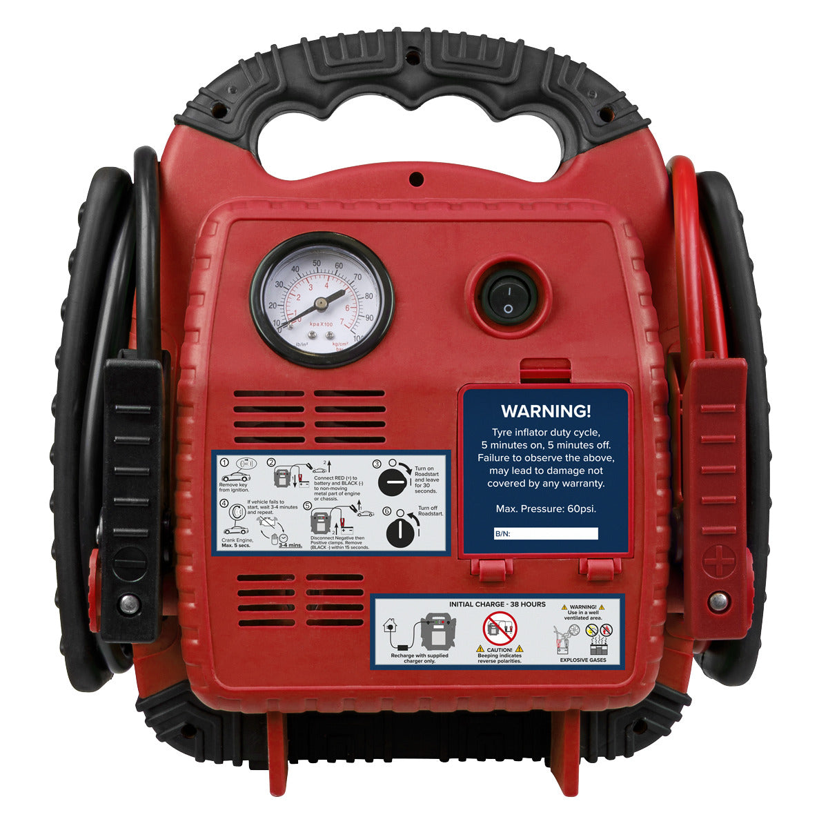 Sealey RoadStart 12V Emergency Jump Starter with Air Compressor 900 Peak Amps RS132