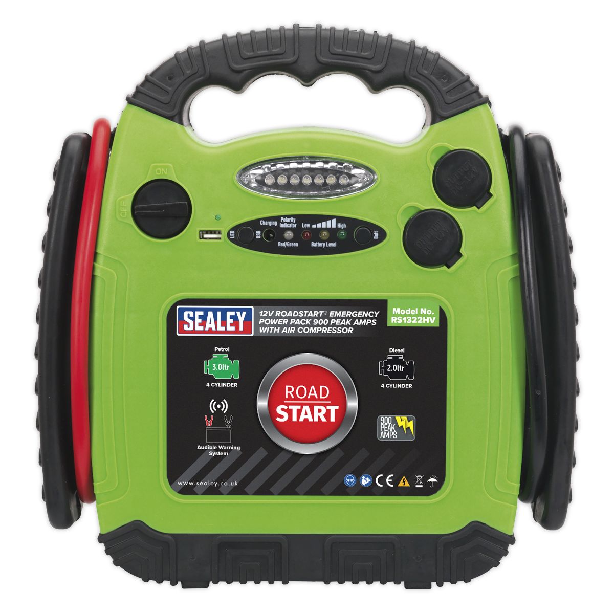 Sealey RoadStart 12V Emergency Jump Starter with Air Compressor 900 Peak Amps - Image 3