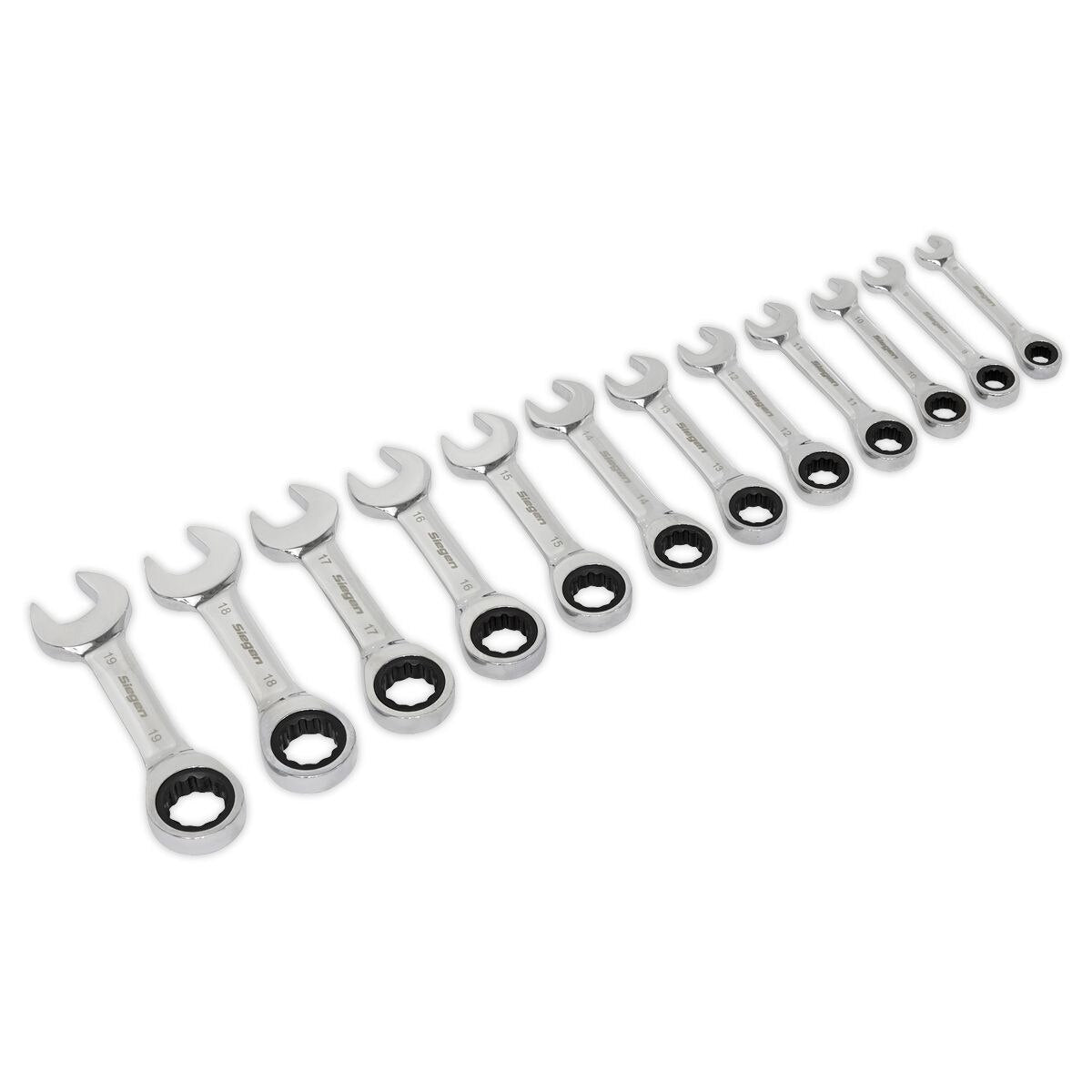 Sealey Siegen Stubby Ratchet Combination Spanner Set 12pc - Image 1