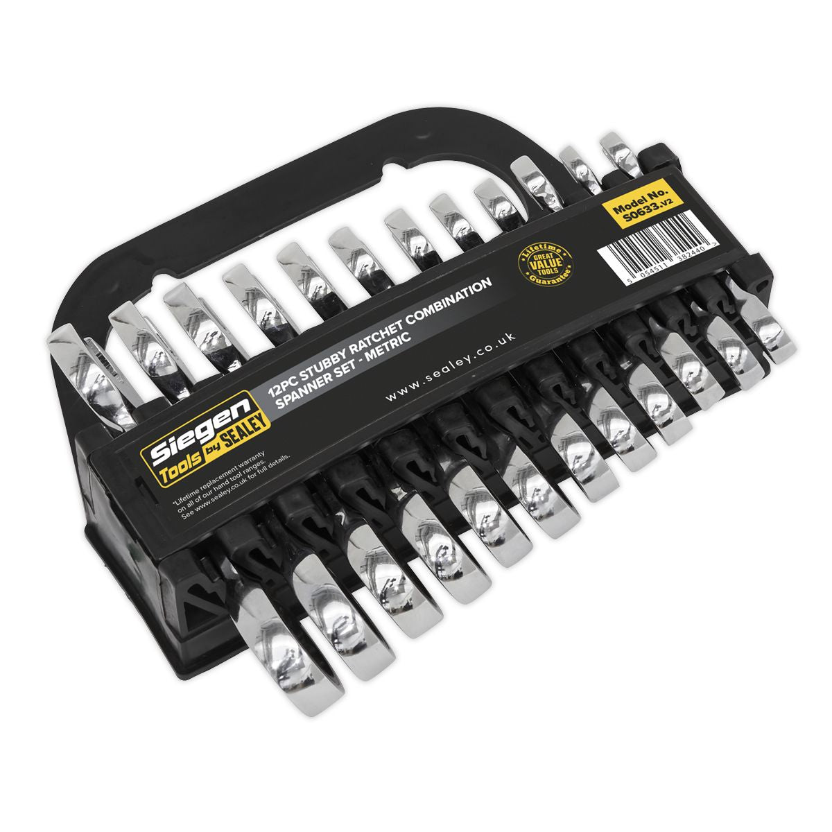 Sealey Siegen Stubby Ratchet Combination Spanner Set 12pc - Image 3