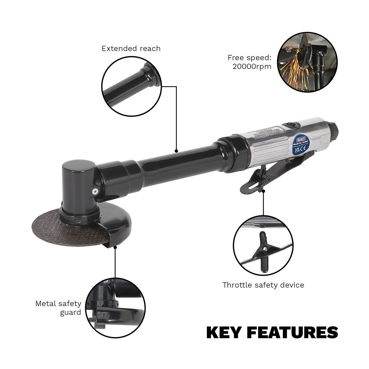 Sealey Long Reach Straight Air Cut-Off Tool 75mm - Image 3