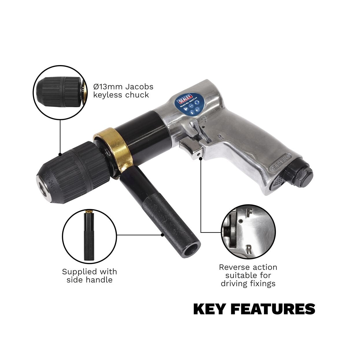 Sealey Reversible Air Drill 13mm - Image 4