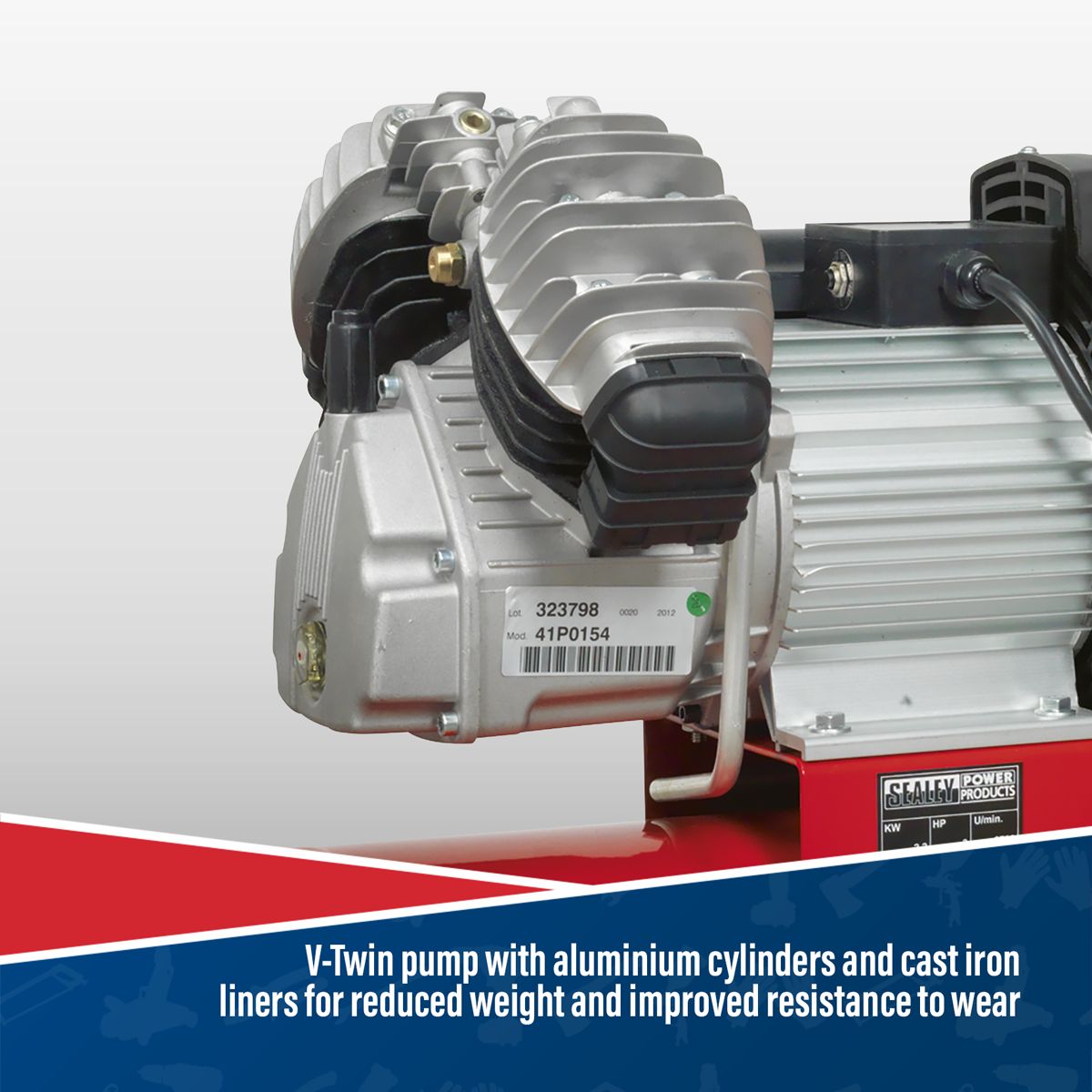 Sealey 50L V-Twin Direct Drive Air Compressor 3hp - Image 6