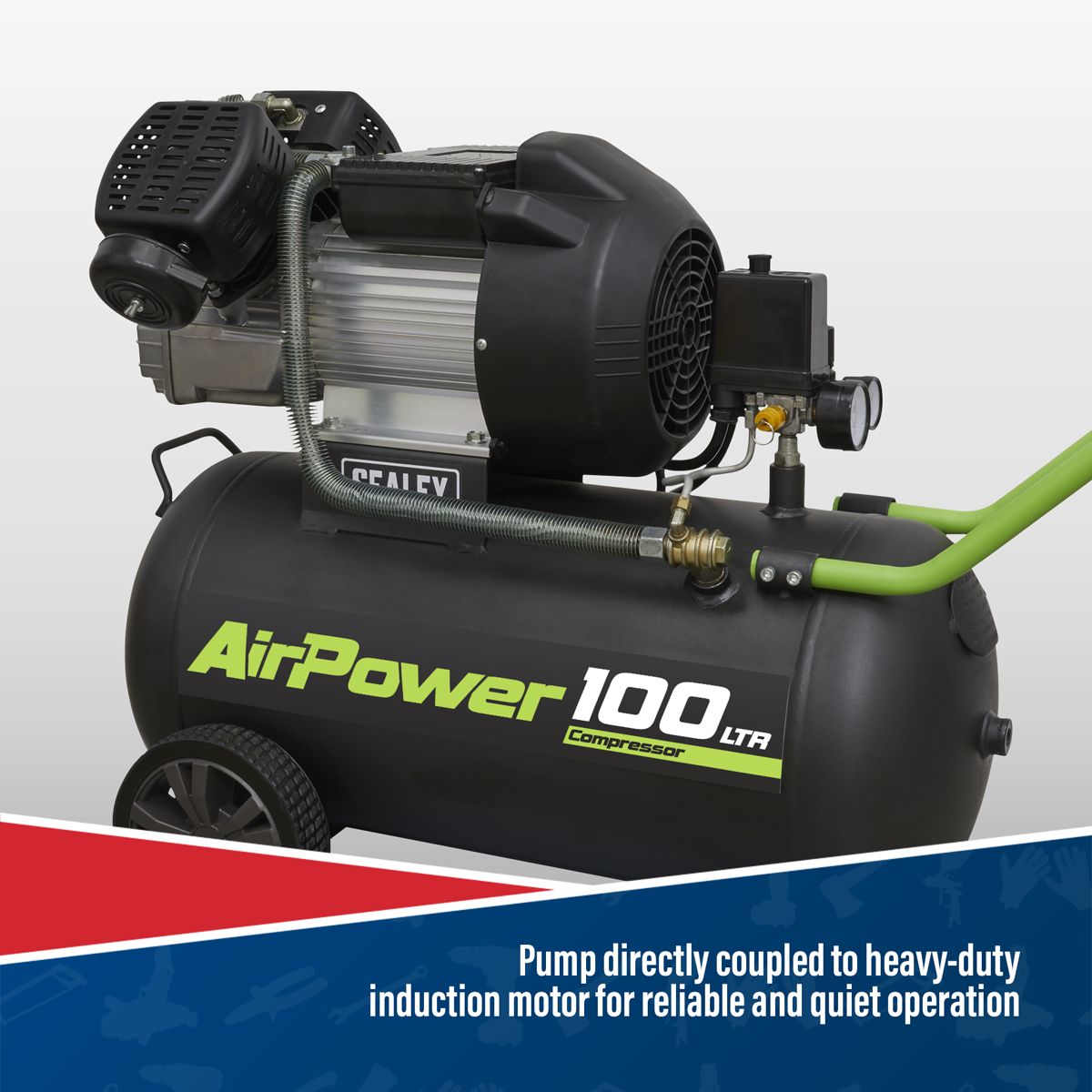 Sealey 100L V-Twin Direct Drive Air Compressor 3hp - Image 4