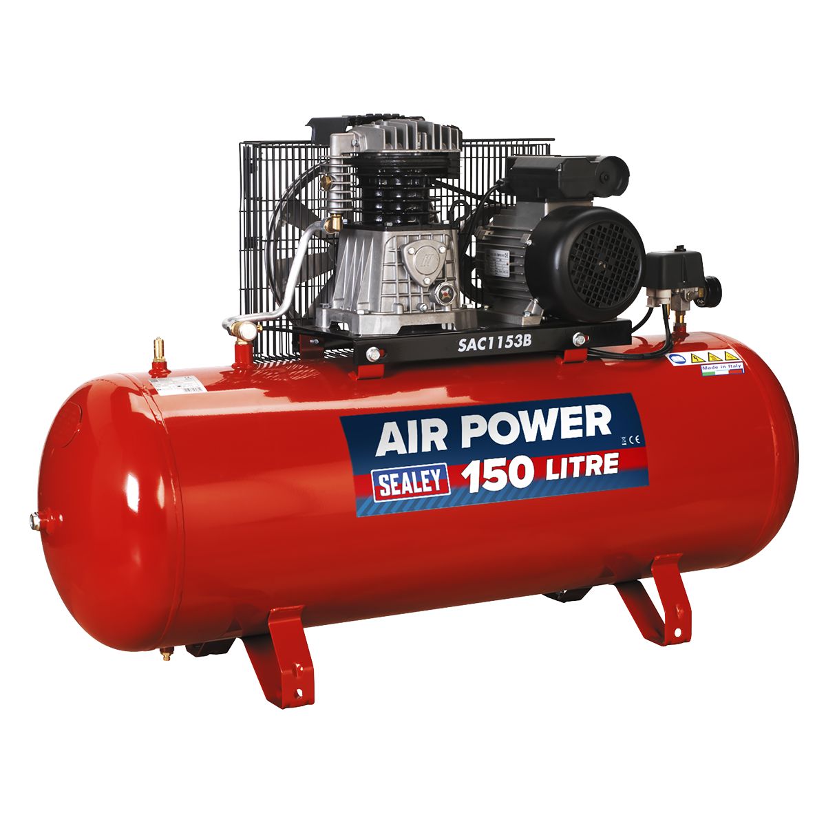 Sealey 150L Belt Drive Air Compressor with Cast Cylinders 3hp - Image 3