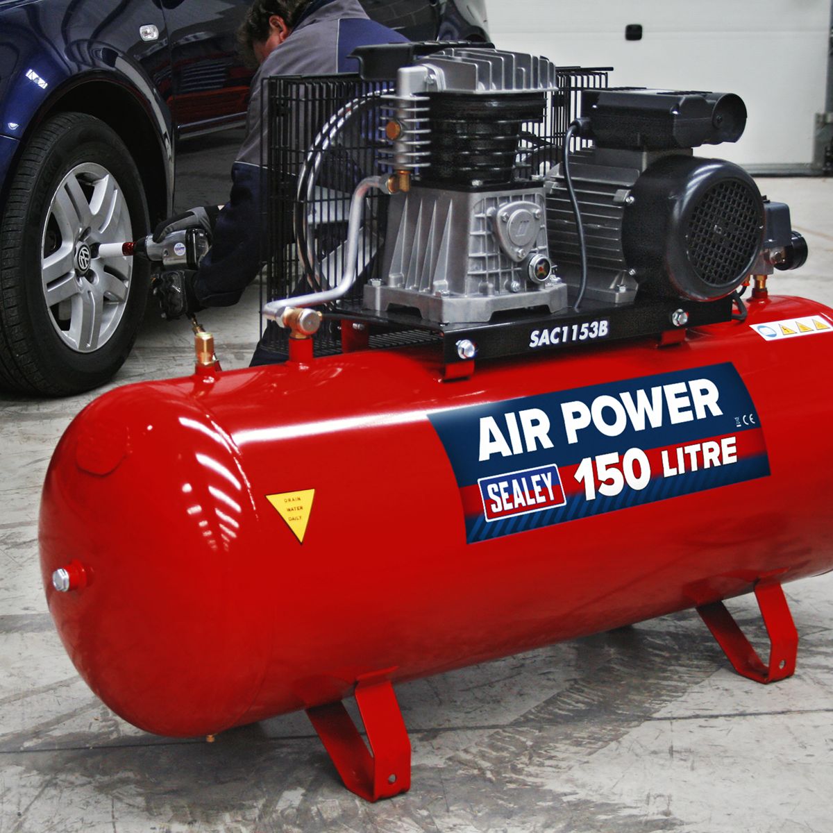 Sealey 150L Belt Drive Air Compressor with Cast Cylinders 3hp - Image 4