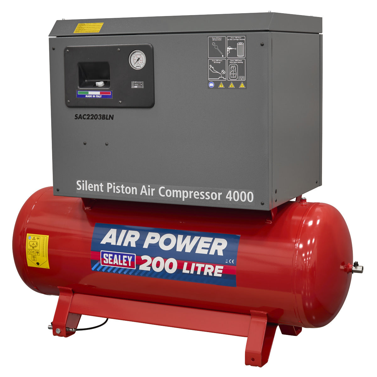 Sealey 200L Low Noise Belt Drive Air Compressor with Cast Cylinders 3hp SAC2203BLN
