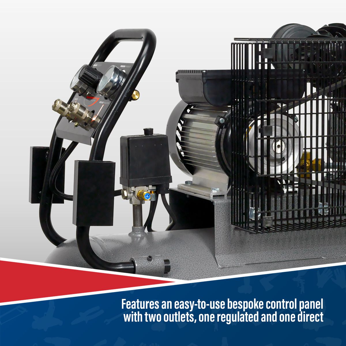 Sealey Premier 100L Belt Drive Air Compressor with Front Control Panel 3hp - Image 2