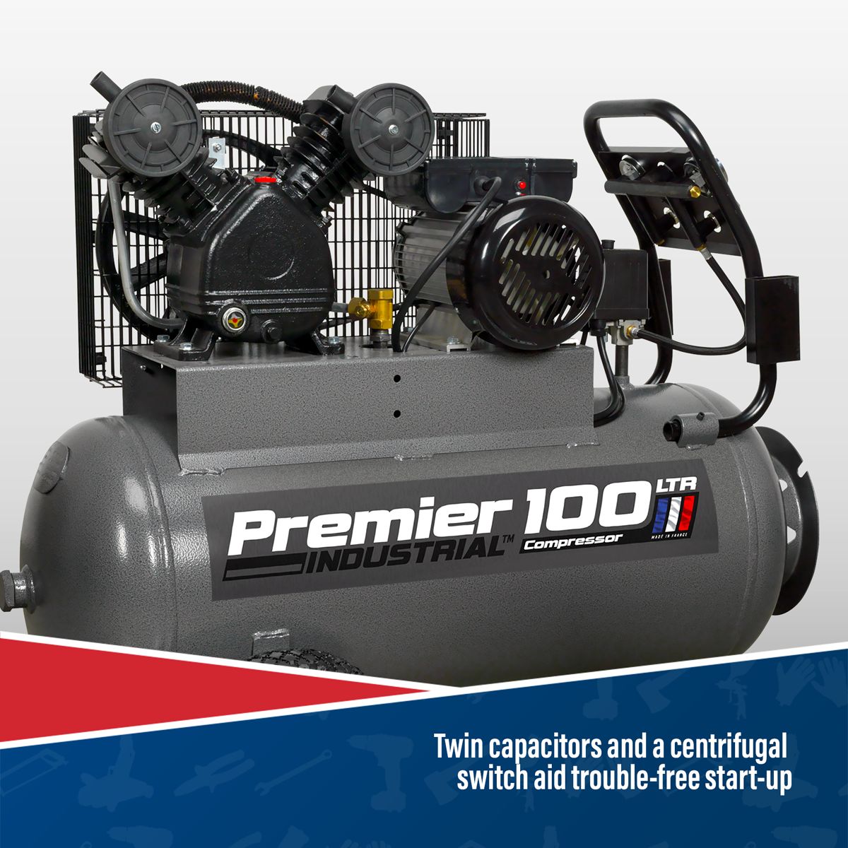 Sealey Premier 100L Belt Drive Air Compressor with Front Control Panel 3hp - Image 3