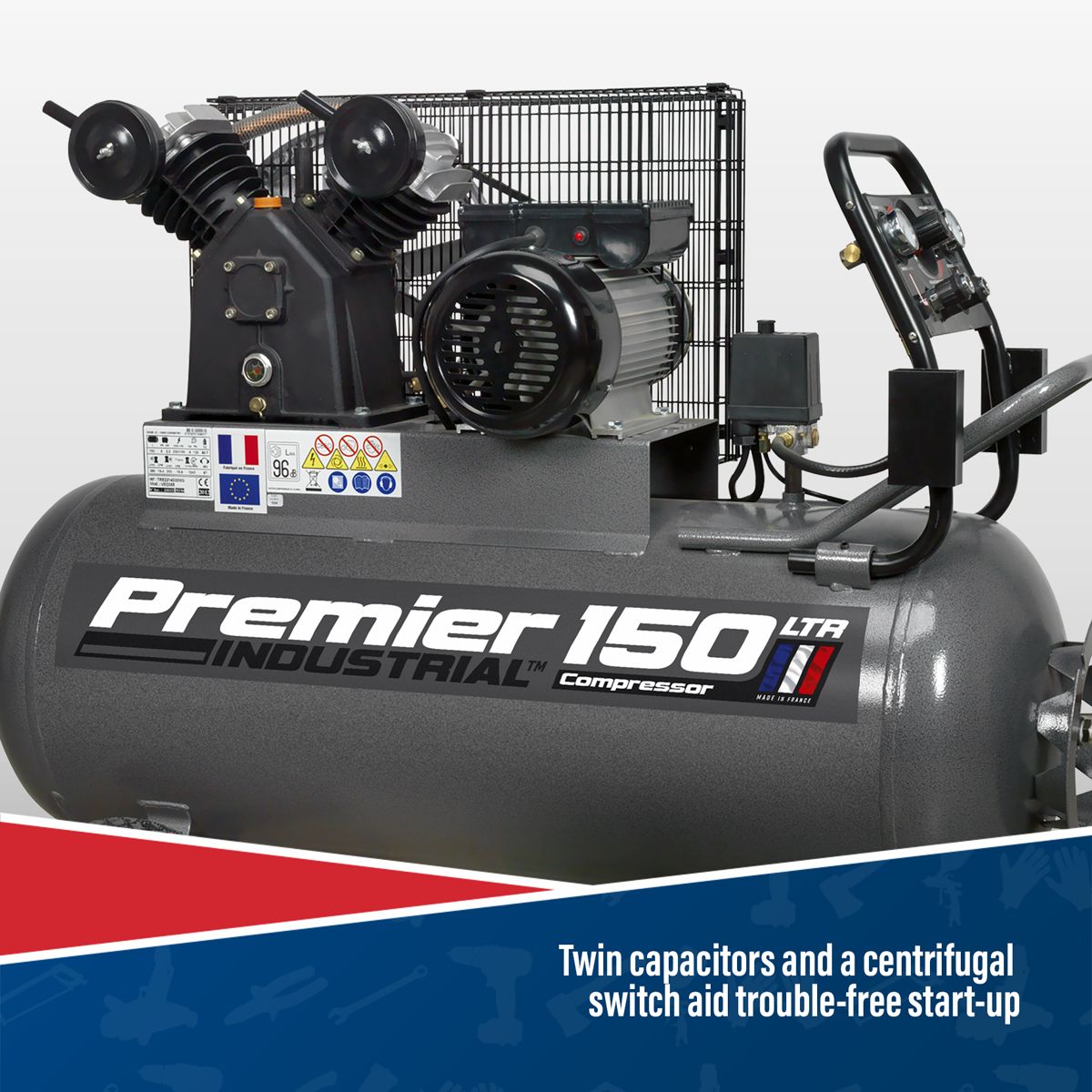 Sealey Premier 150L Belt Drive Air Compressor with Front Control Panel 3hp - Image 4