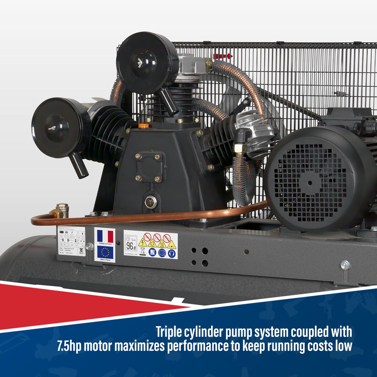 Sealey Premier 270L Belt Drive Air Compressor 7.5hp 3ph - Image 3