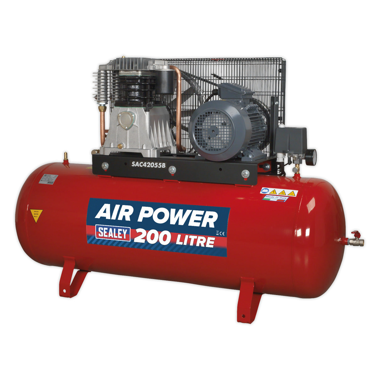 Sealey 200L Belt Drive Air Compressor with Cast Cylinders 5.5hp 2-Stage SAC42055B