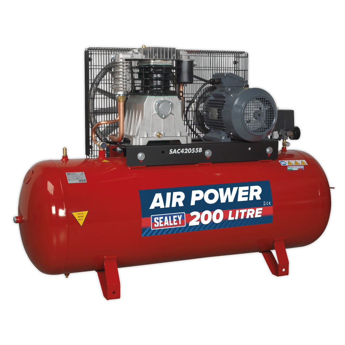 Sealey 200L Belt Drive Air Compressor with Cast Cylinders 5.5hp 2-Stage SAC42055B