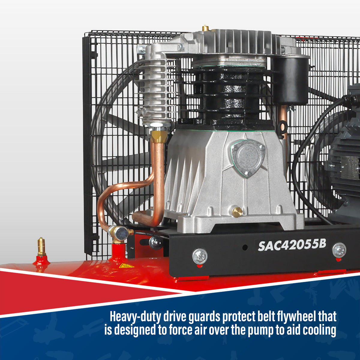 Sealey 200L Belt Drive Air Compressor with Cast Cylinders 5.5hp 2-Stage SAC42055B