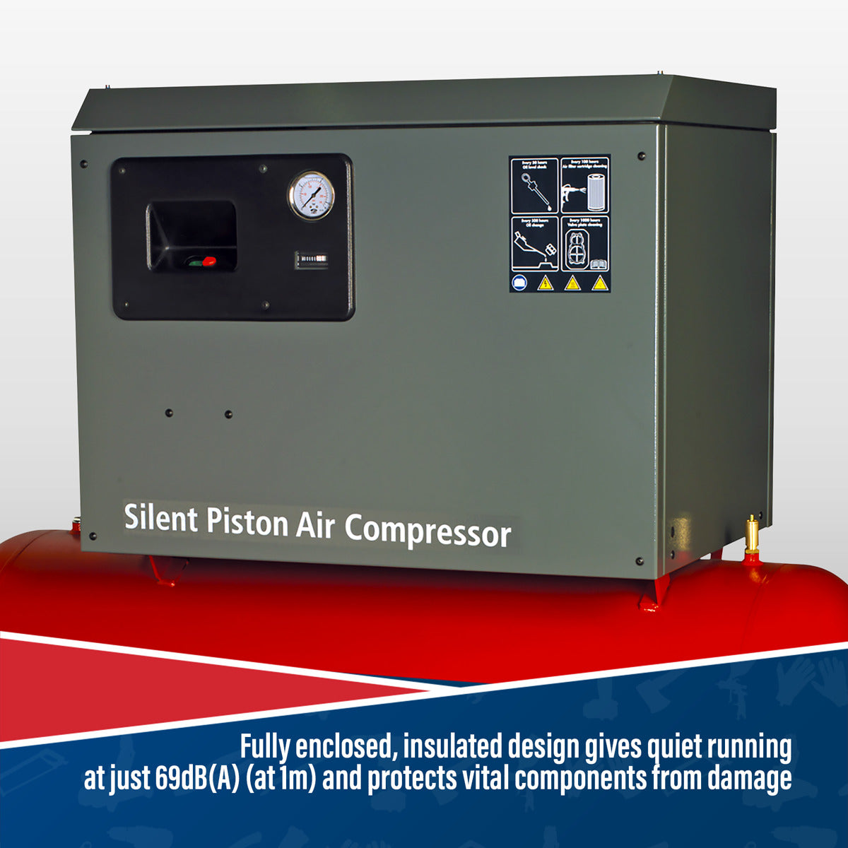 Sealey 270L Low Noise Belt Drive Air Compressor with Cast Cylinders 5.5hp 2-Stage SAC42755BLN