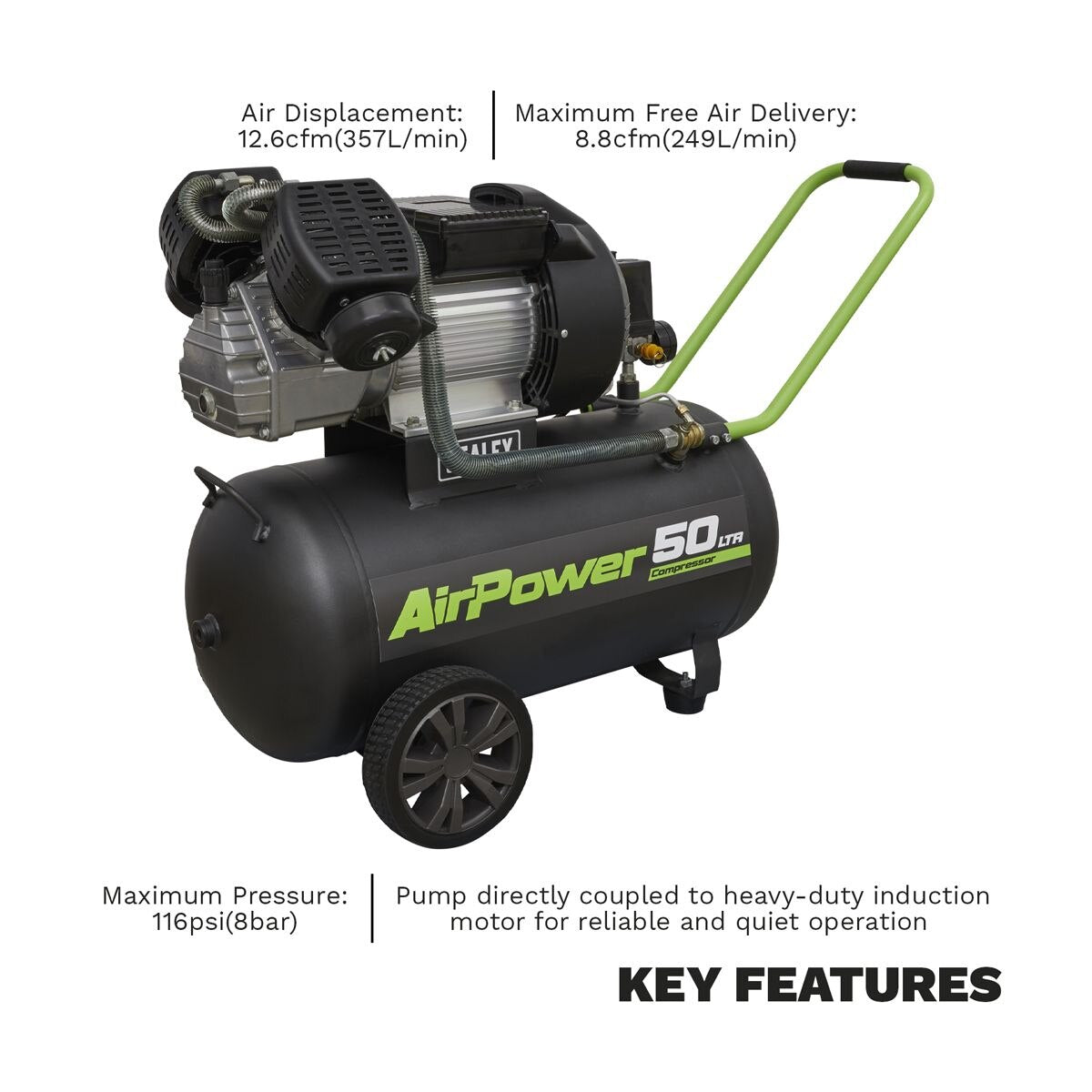 Sealey 50L V-Twin Direct Drive Air Compressor 3hp - Image 5