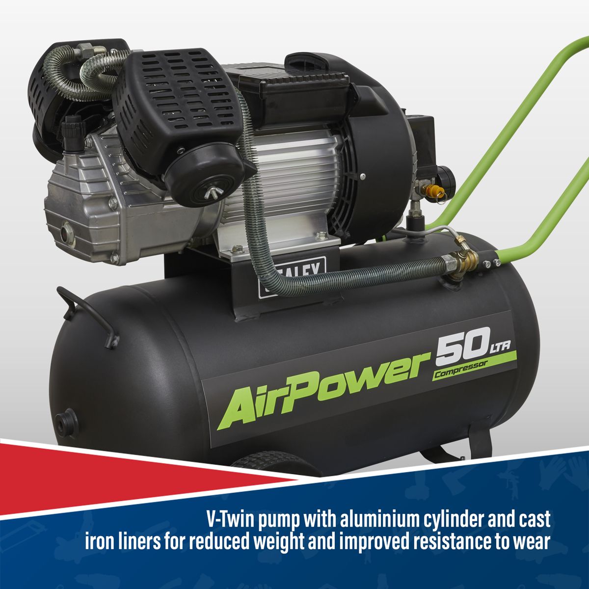 Sealey 50L V-Twin Direct Drive Air Compressor 3hp - Image 7