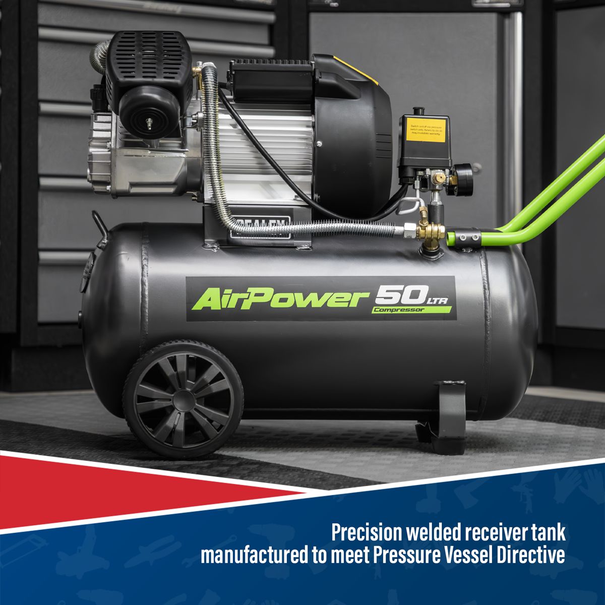 Sealey 50L V-Twin Direct Drive Air Compressor 3hp - Image 8