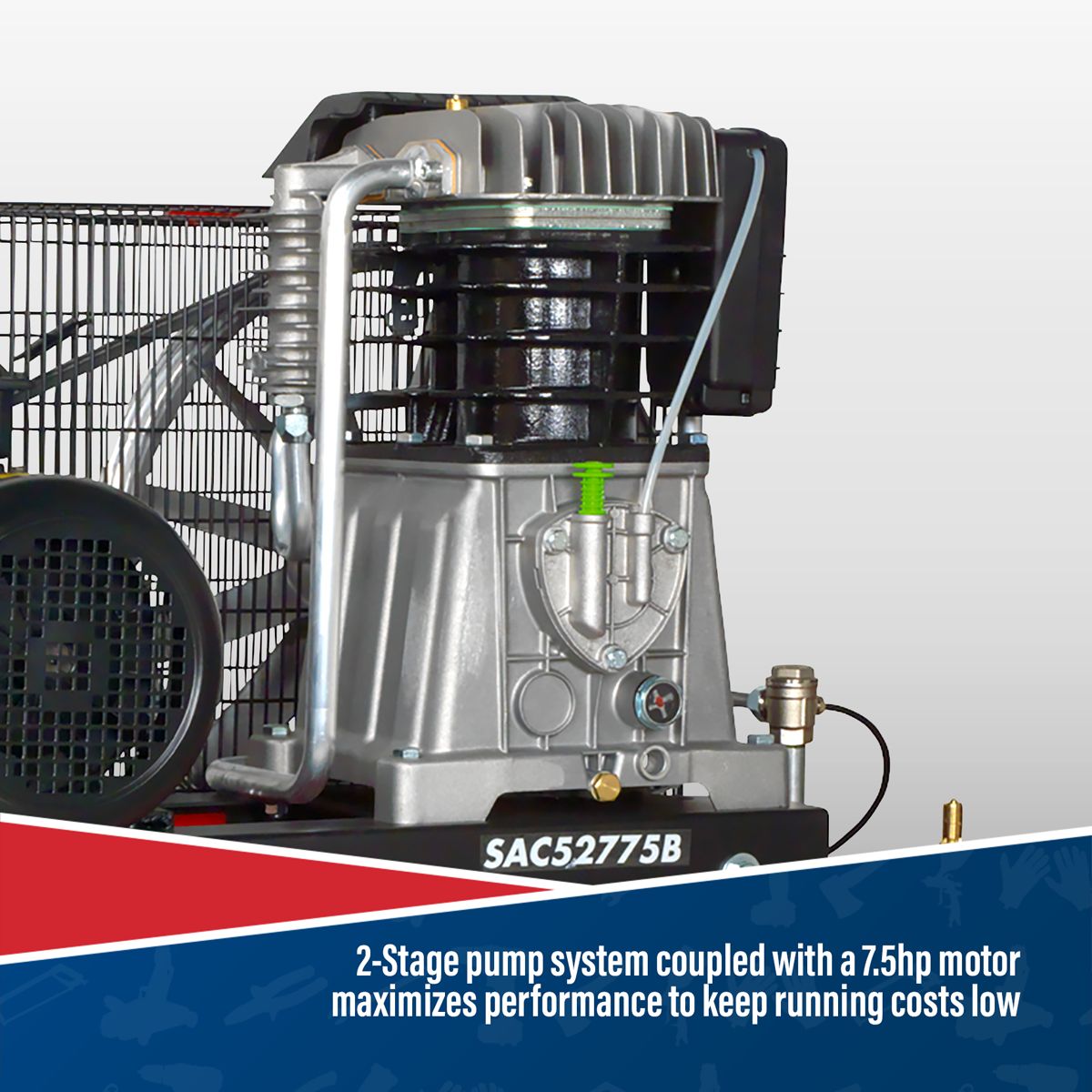 Sealey 270L Belt Drive Air Compressor with Cast Cylinders 7.5hp 3ph 2-Stage - Image 3