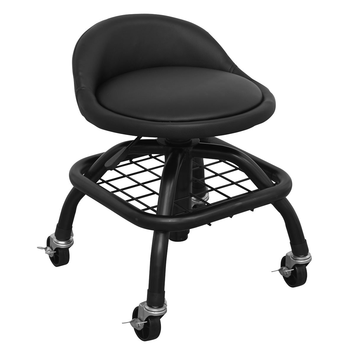 Premier Industrial Pneumatic Creeper Stool with Adjustable Height Swivel Seat & Back Rest SCR02B