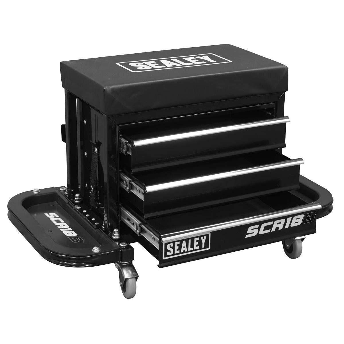 Sealey Mechanic's Utility Seat & Toolbox - Black - Image 3