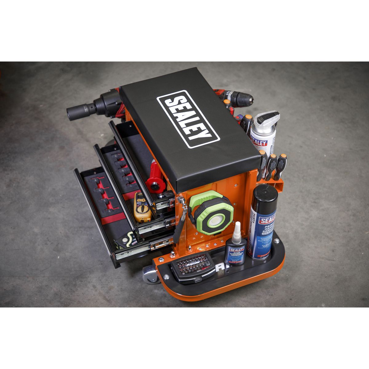 Sealey Mechanic's Utility Seat & Toolbox - Orange - Image 4