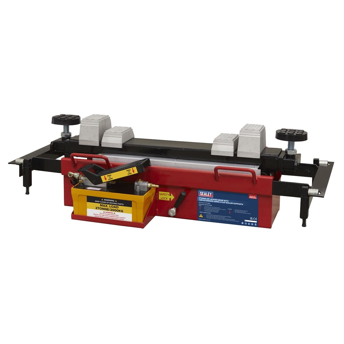 Sealey Air Jacking Beam 2 Tonne with Arm Extenders & Flat Roller Supports - Image 9