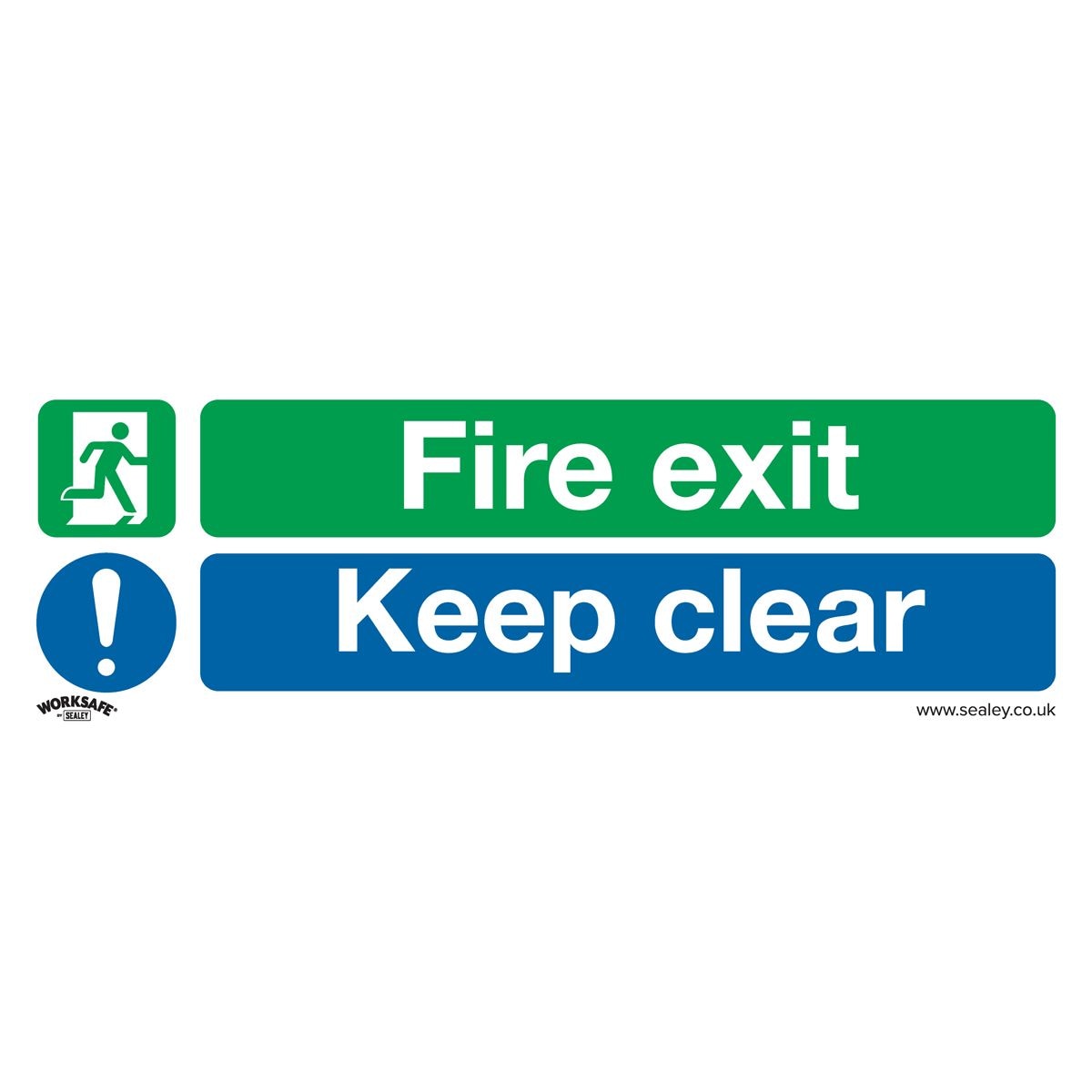 Sealey Worksafe Fire Exit Keep Clear Safety Sign, Rigid Plastic - Pack of 10 - Image 1