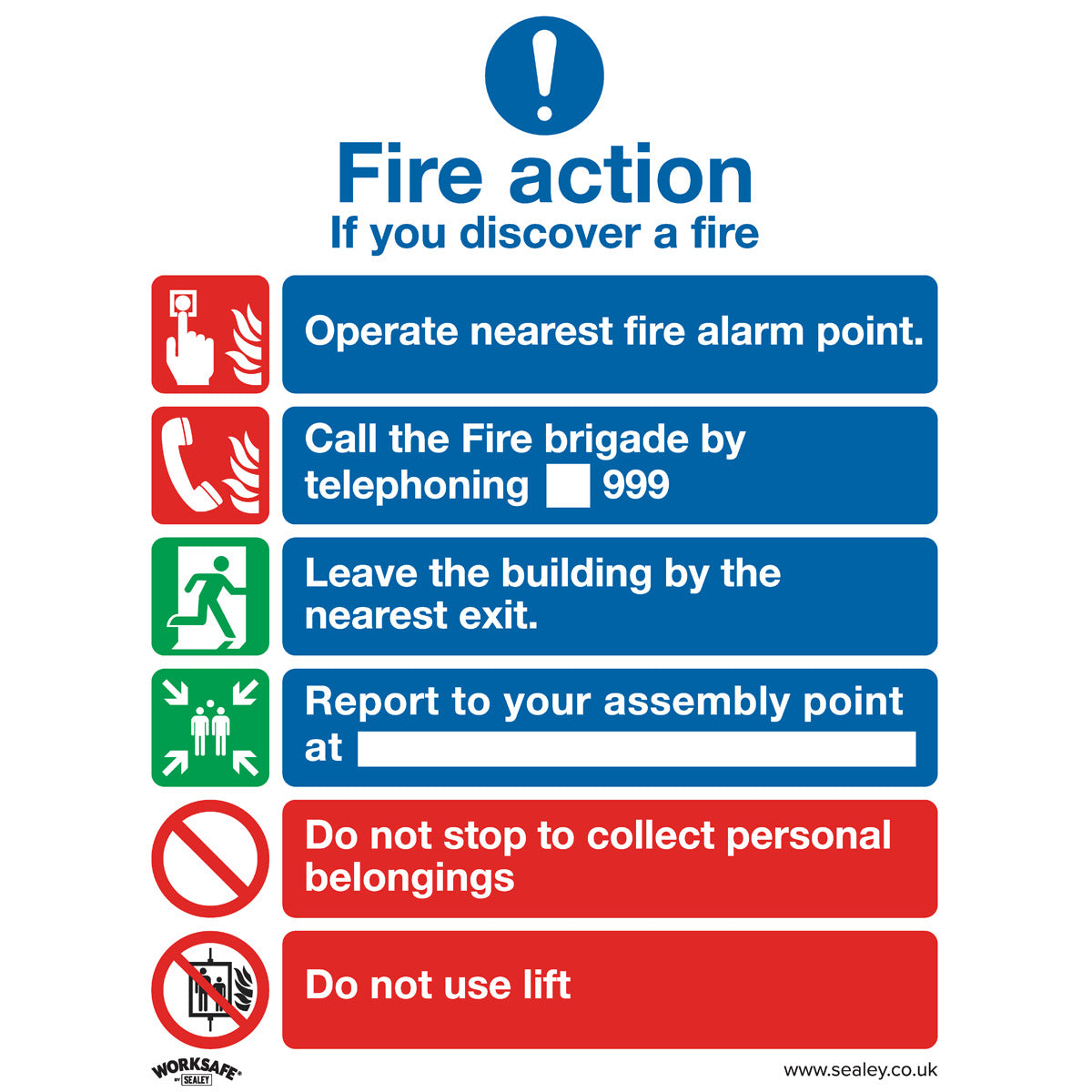 Worksafe Fire Action With Lift Safety Sign, Rigid Plastic - Pack of 10 SS19P10