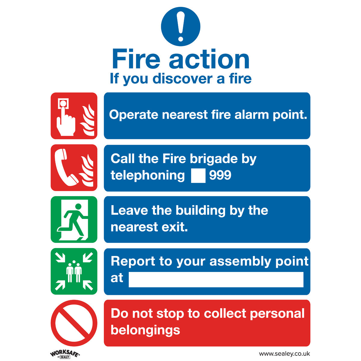 Worksafe Fire Action Without Lift Safety Sign, Self-Adhesive Vinyl - Pack of 10 SS20V10