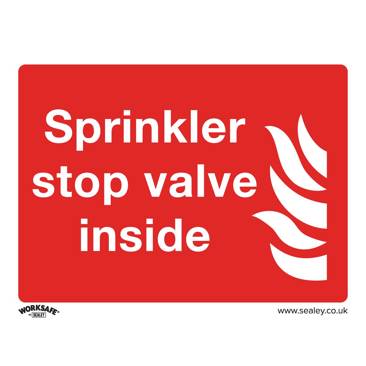 Sealey Worksafe Sprinkler Stop Valve Safety Sign, Rigid Plastic - Pack of 10 - Image 1
