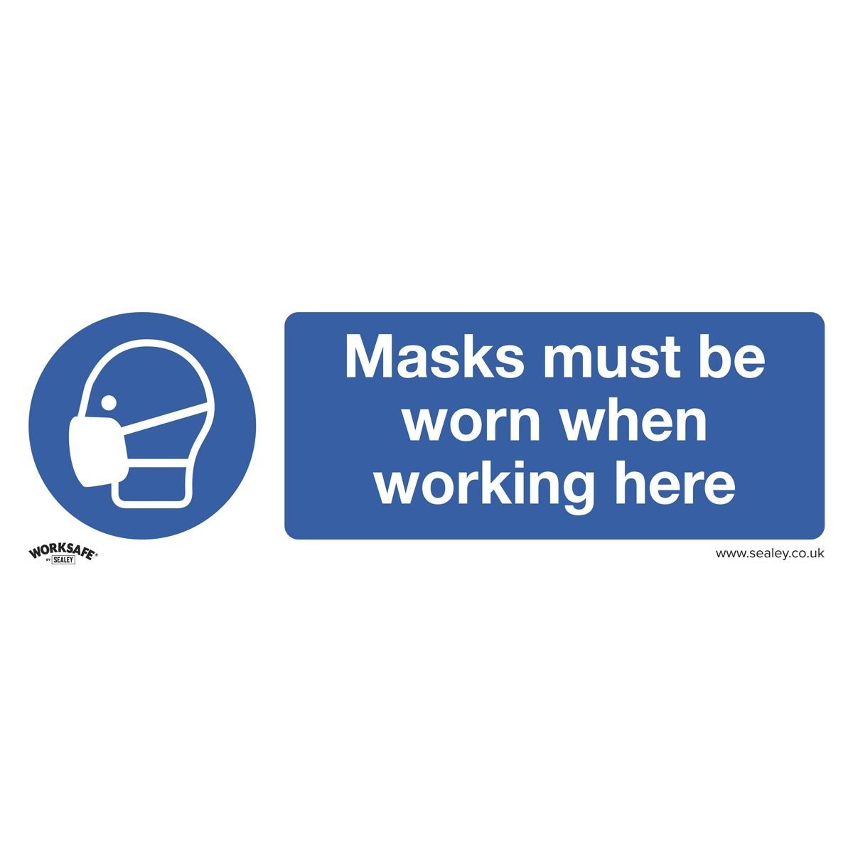 Sealey Worksafe Masks Must Be Worn Safety Sign, Rigid Plastic - Pack of 10 - Image 1