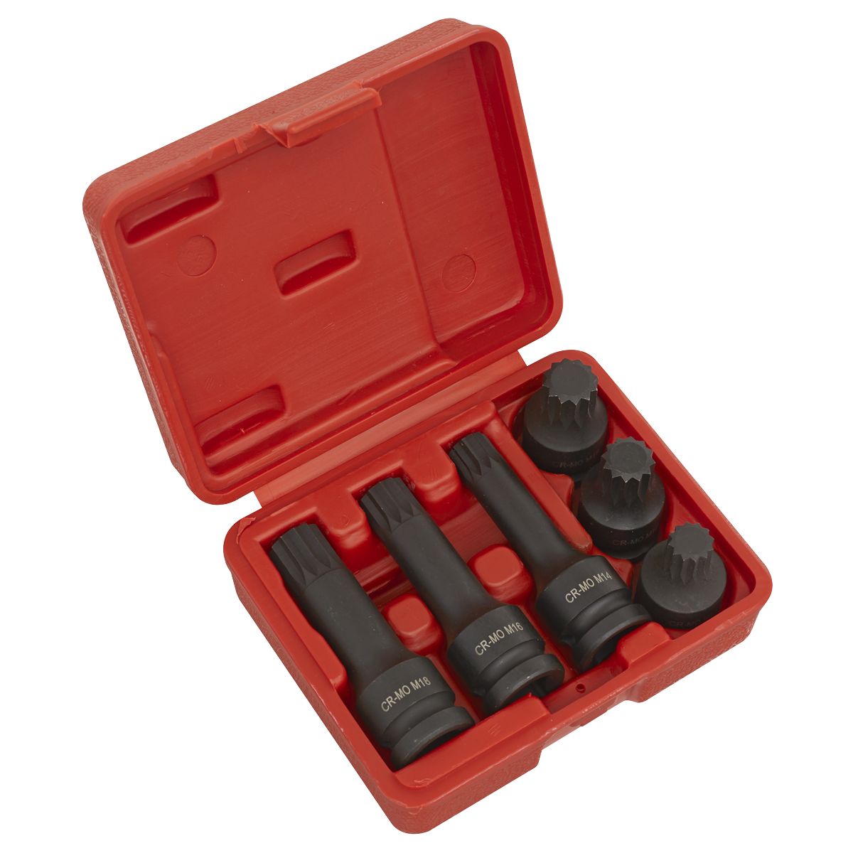 Sealey Impact Spline Socket Bit Set 1/2"Sq Drive 6pc - Image 1