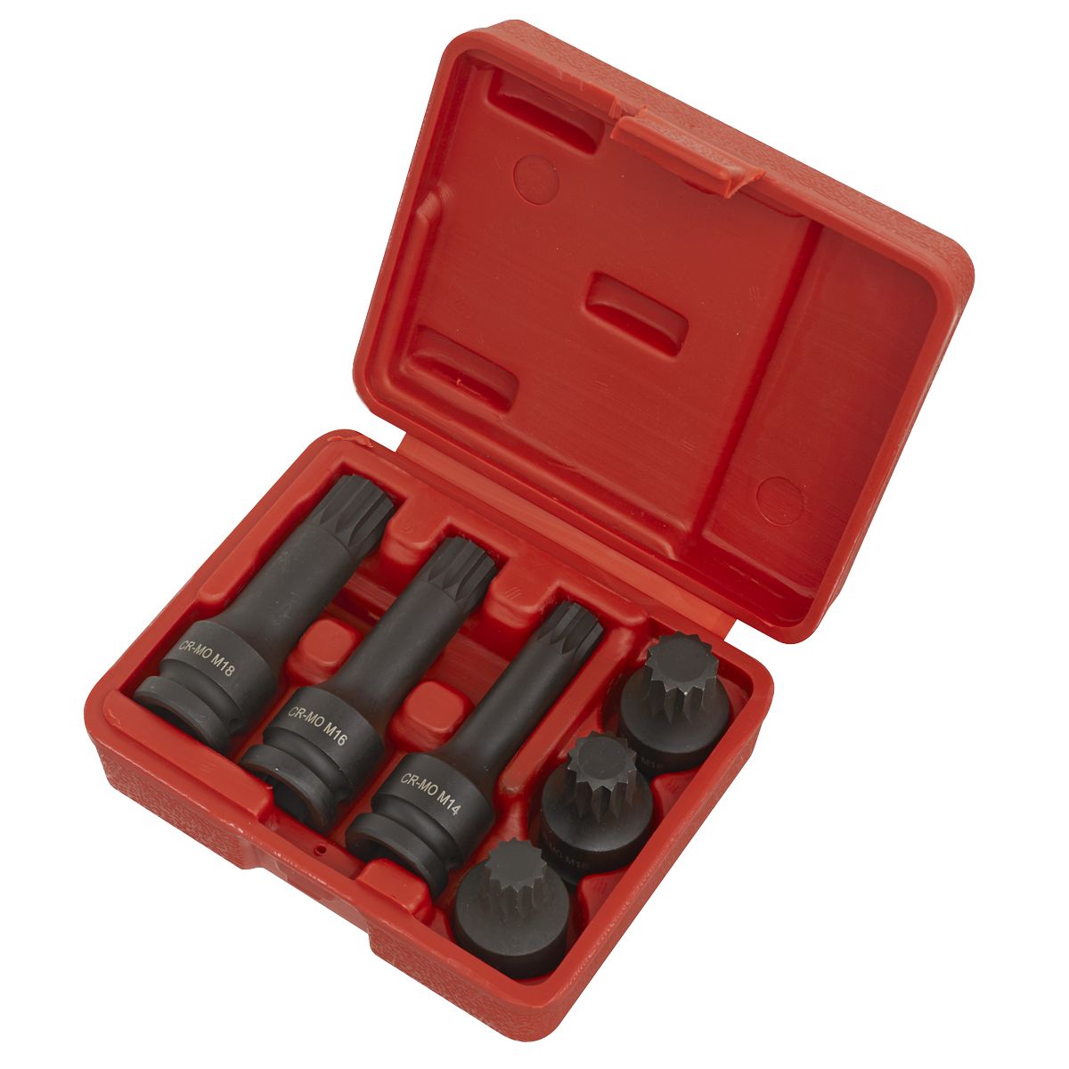 Sealey Impact Spline Socket Bit Set 1/2"Sq Drive 6pc - Image 2