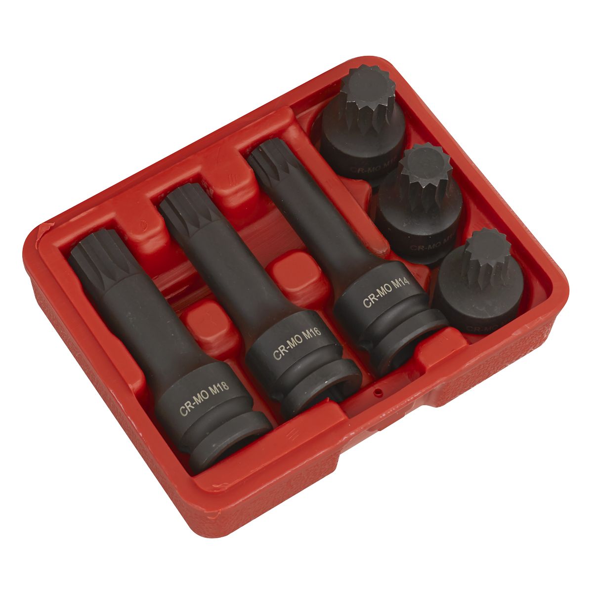 Sealey Impact Spline Socket Bit Set 1/2"Sq Drive 6pc - Image 4