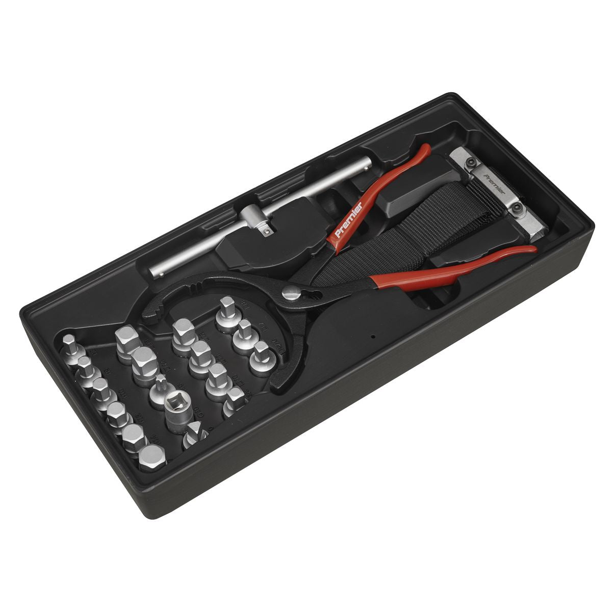 Sealey Premier Oil Filter Wrench, Pliers & Drain Key Set with Tool Tray 21pc - Image 1