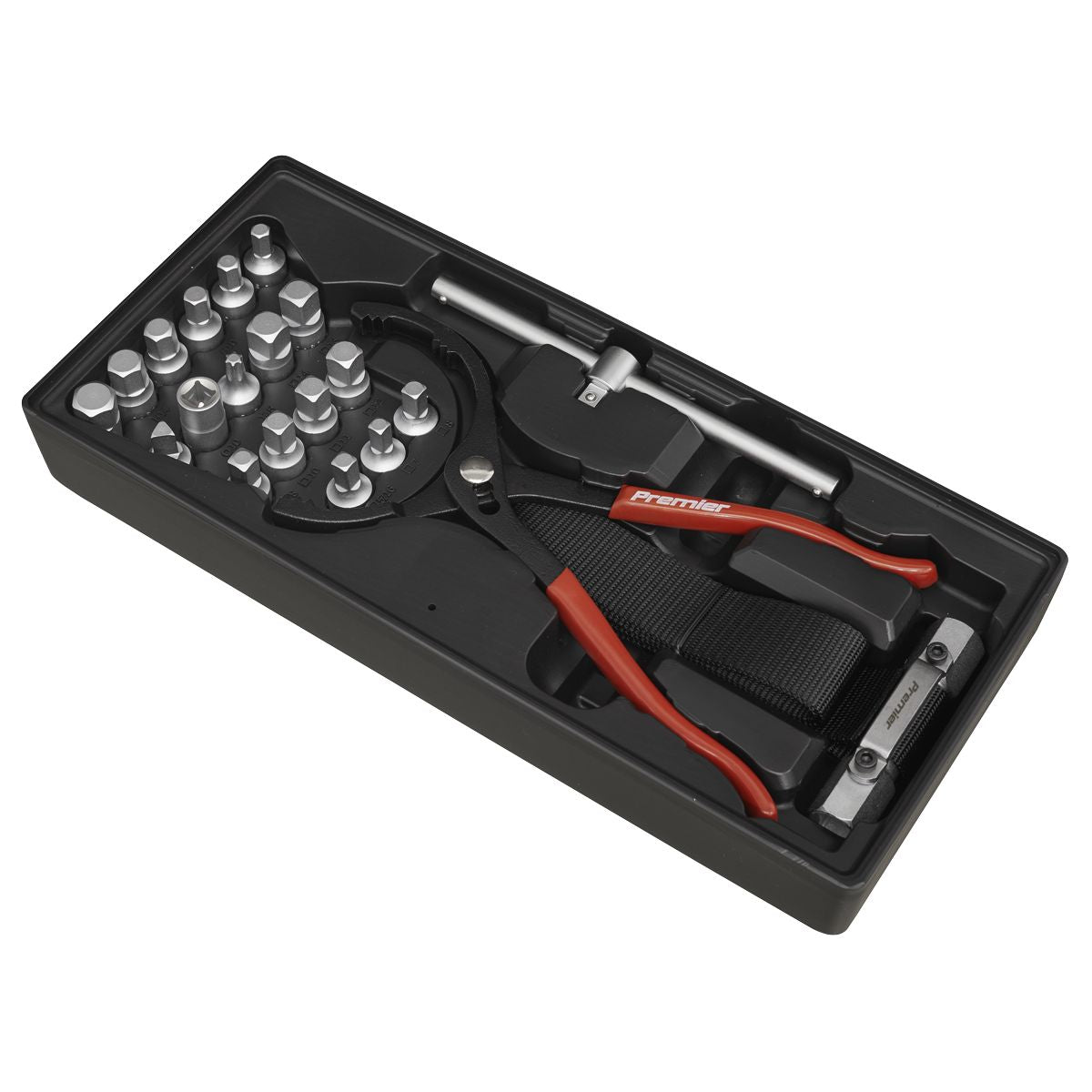 Sealey Premier Oil Filter Wrench, Pliers & Drain Key Set with Tool Tray 21pc - Image 2